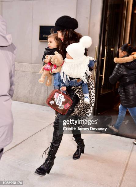 Amal Clooney seen with her children Alexander Clooney and Ella Clooney on December 6, 2018 in New York City.