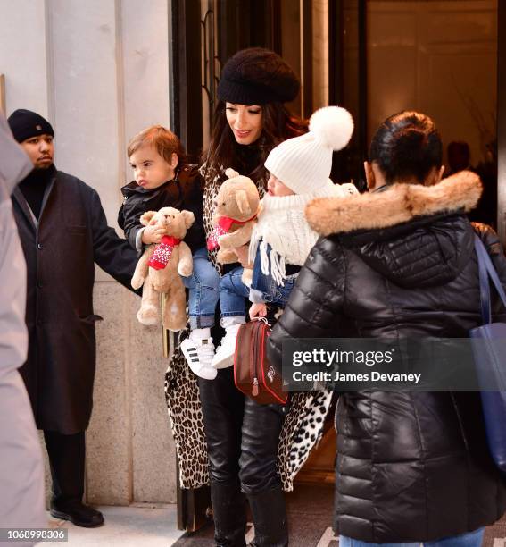 Amal Clooney seen with her children Alexander Clooney and Ella Clooney on December 6, 2018 in New York City.