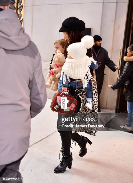 Amal Clooney seen with her children Alexander Clooney and Ella Clooney on December 6, 2018 in New York City.