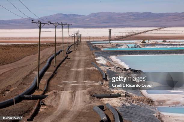 The processing plant operated by Sales de Jujuy in Salar Olaroz Chico on November 16, 2015 in Susques, Argentina. Olaroz is the first lithium...