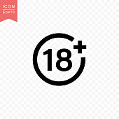 Plus 18 years movie icon simple flat style vector illustration.