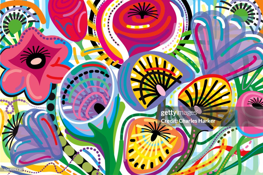 All over Blooming Flowers Bouquet in Vivid Color Illustration
