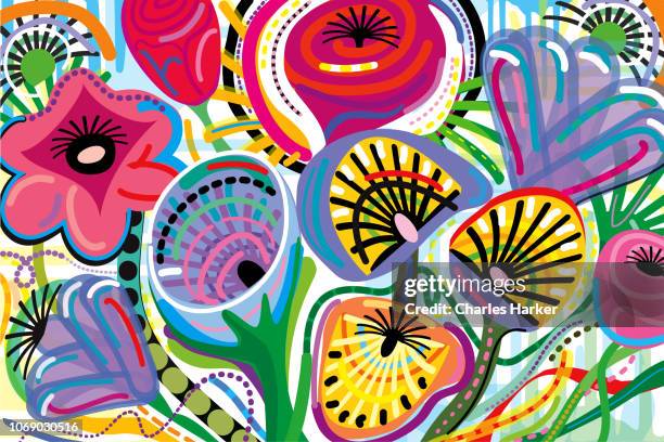 all over blooming flowers bouquet in vivid color illustration - mexican flower pattern stock pictures, royalty-free photos & images