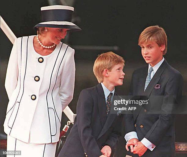 Princess Diana , Prince Harry, and Prince William gather for the commemorations of VJ Day, 19 August 1995, in London. Prince William turned 25...