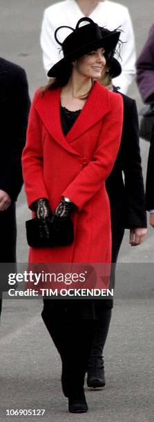 Kate Middleton arrives at Sandhurst to see her boyfriend Britain's Prince William take part in the Sovereign's Parade at The Royal Military Academy...