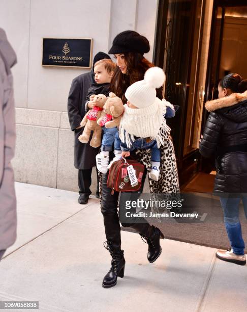 Amal Clooney seen with her children Alexander Clooney and Ella Clooney on December 6, 2018 in New York City.