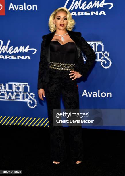 Faith Evans attends the 2018 Soul Train Awards at the Orleans Arena on November 17, 2018 in Las Vegas, Nevada.