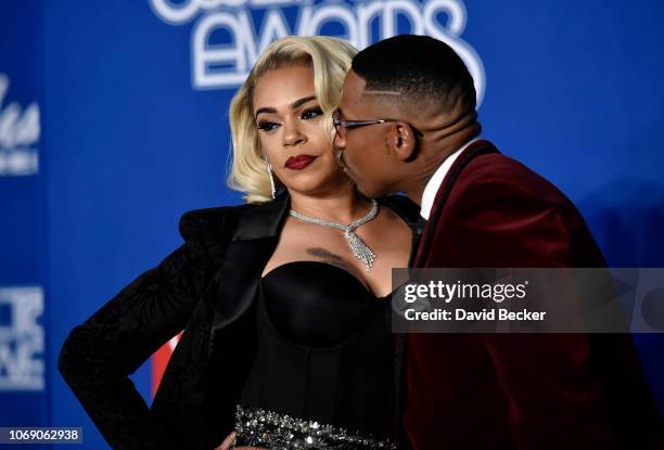 Faith Evans and her husband Stevie J attend the 2018 Soul Train Awards at the Orleans Arena on November 17, 2018 in Las Vegas, Nevada.