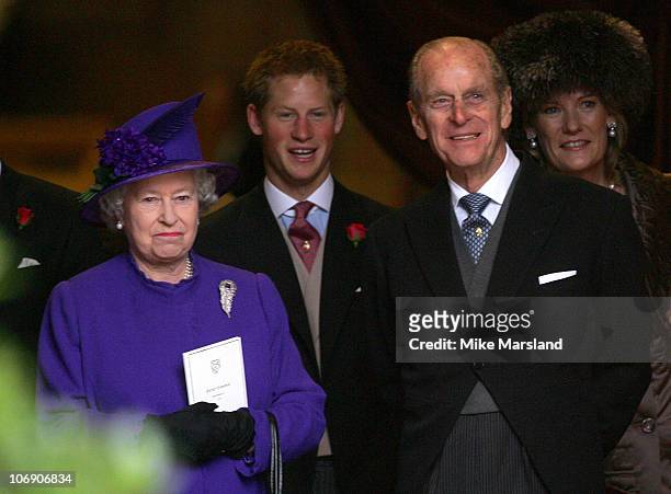 The Queen Elizabeth II, Prince Harry and Prince Philip Duke of Kent at the wedding of Lady Tamara, the eldest daughter of The Duke and Duchess of...