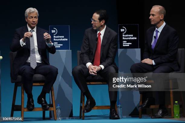 Jamie Dimon, chairman and CEO of JPMorgan Chase, Randall Stephenson, chairman and CEO of AT&T Inc., and Dennis Muilenburg, chairman, president and...