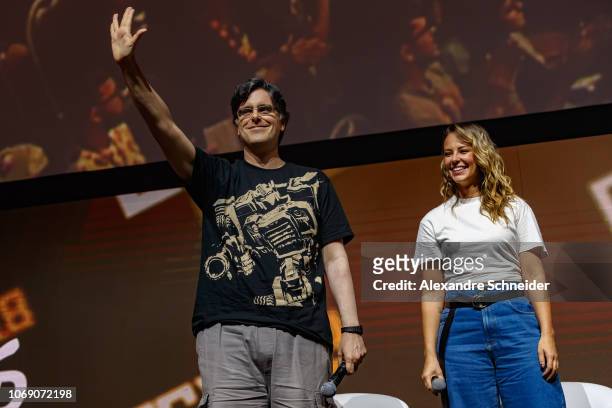 Guilherme Briggs and Paolla Oliveira attend the Paramount Pictures presentation for Bumblebee at Comic-Con São Paulo on December 6, 2018 in São...