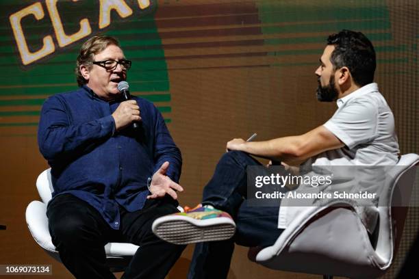 Lorenzo di Bonaventura and Erico Borgo attend the Paramount Pictures presentation for Bumblebee at Comic-Con São Paulo on December 6, 2018 in São...