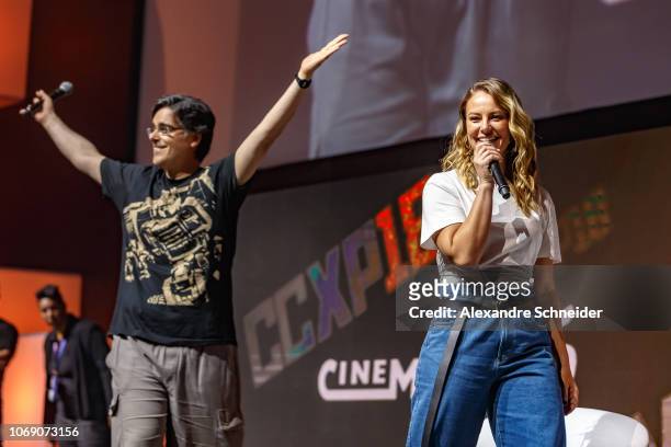 Guilherme Briggs and Paolla Oliveira attend the Paramount Pictures presentation for Bumblebee at Comic-Con São Paulo on December 6, 2018 in São...