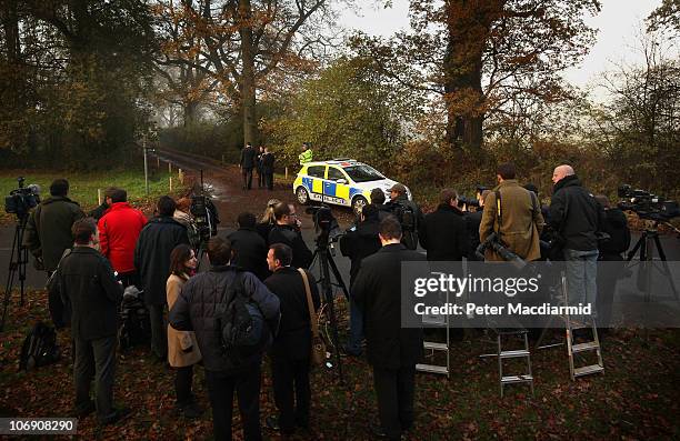 Photographers and reporters gather outside the house of the parents of Kate Middleton on November 16, 2010 in Bucklebury, England. After much...