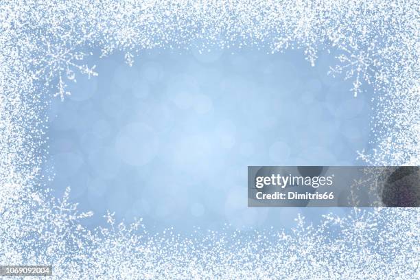 stockillustraties, clipart, cartoons en iconen met kerst - winter wit frame op lichte blauwe achtergrond - fotolijst