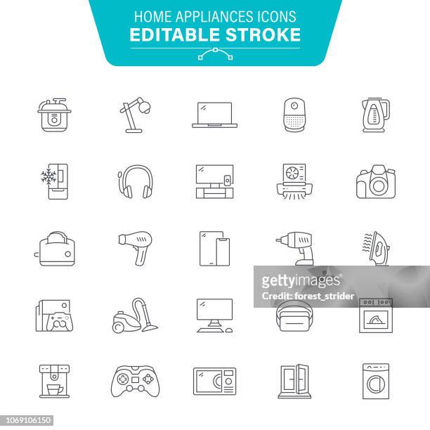 home appliances line icons - toaster appliance stock illustrations