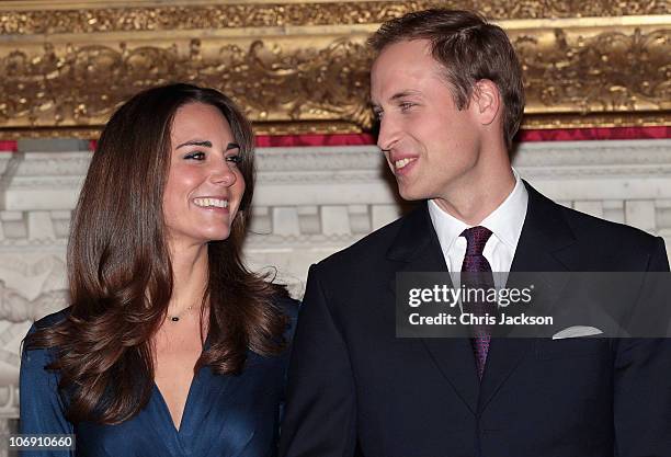 Prince William and Kate Middleton pose for photographs in the State Apartments of St James Palace on November 16, 2010 in London, England. After much...