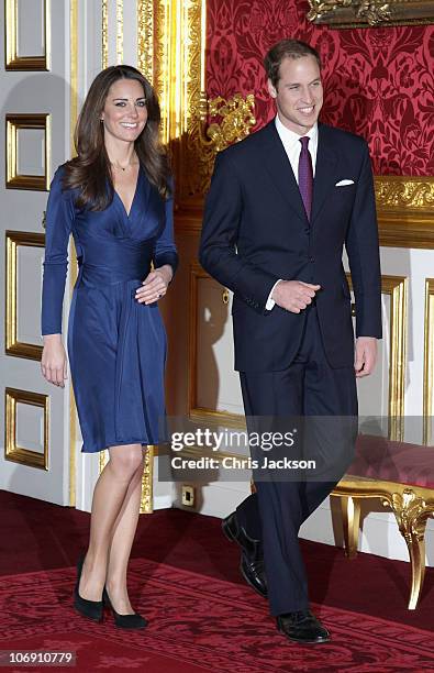 Prince William and Kate Middletonarrive to pose for photographs in the State Apartments of St James Palace on November 16, 2010 in London, England....