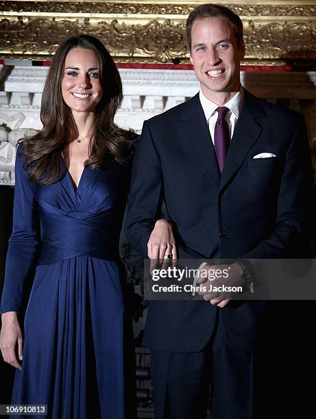 Prince William and Kate Middleton pose for photographs in the State Apartments of St James Palace on November 16, 2010 in London, England. After much...