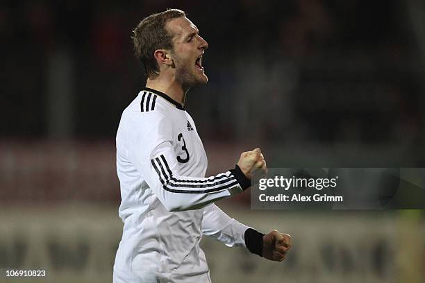 Konstantin Rausch of Germany celebrates his team's first goal during the U21 international friendly match between Germany and England at the Brita...