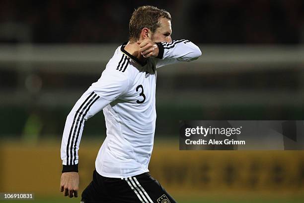 Konstantin Rausch of Germany celebrates his team's first goal during the U21 international friendly match between Germany and England at the Brita...