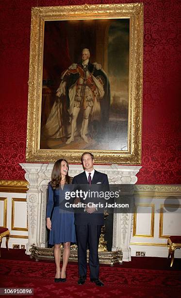 Prince William and Kate Middleton pose for photographs in the State Apartments of St James Palace on November 16, 2010 in London, England. After much...