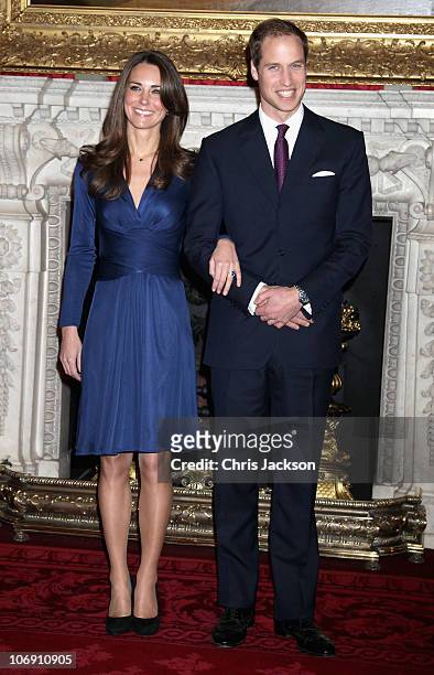 Prince William and Kate Middleton pose for photographs in the State Apartments of St James Palace on November 16, 2010 in London, England. After much...
