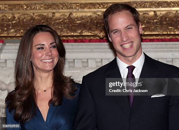 Prince William and Kate Middleton pose for photographs in the State Apartments of St James Palace on November 16, 2010 in London, England. After much...