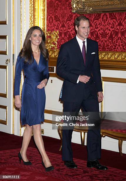 Prince William and Kate Middletonarrive to pose for photographs in the State Apartments of St James Palace on November 16, 2010 in London, England....