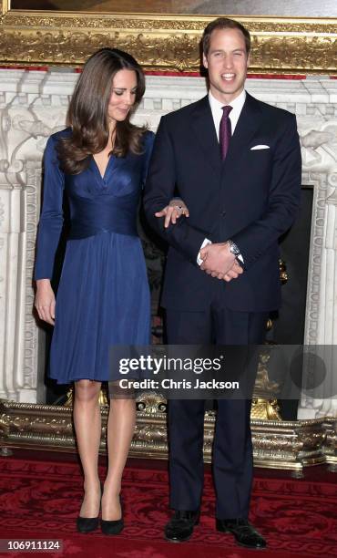 Prince William and Kate Middleton pose for photographs in the State Apartments of St James Palace on November 16, 2010 in London, England. After much...