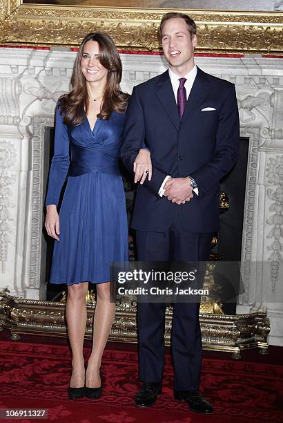 Prince William and Kate Middletonarrive to pose for photographs in the State Apartments of St James Palace on November 16, 2010 in London, England....