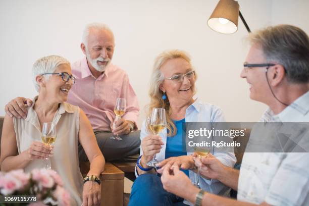 mensen praten over een glas wijn - drunk wife at party stockfoto's en -beelden