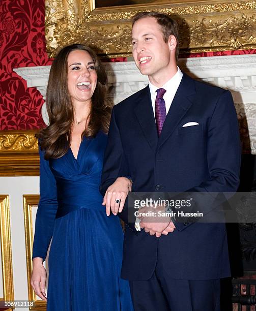 Prince William and Kate Middleton pose for photographs in the State Apartments of St James Palace on November 16, 2010 in London, England. After much...