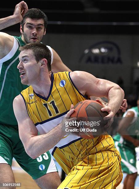 Aron Baynes, #11 of EWE Baskets Oldenburg in action during the Eurocup Basketball Date 1 game between Ewe Baskets Oldenburg and Unics at Ewe Arena on...