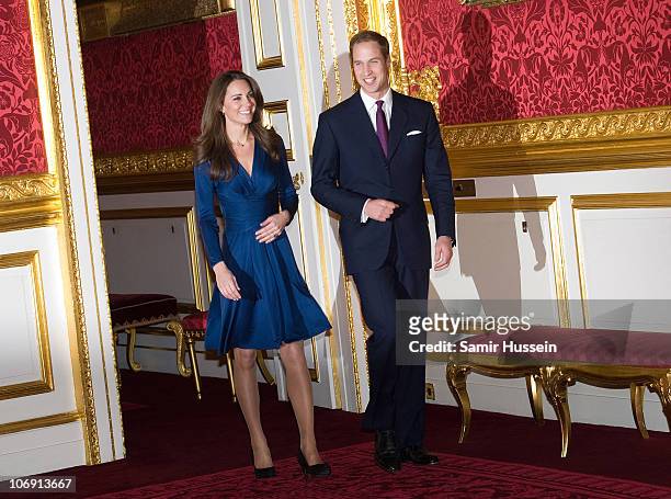 Prince William and Kate Middleton arrive to pose for photographs in the State Apartments of St James Palace on November 16, 2010 in London, England....