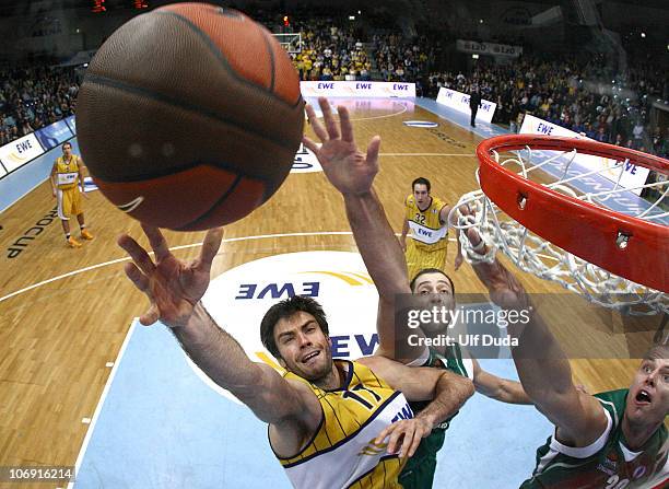 Oliver Stevic, #17 of EWE Baskets Oldenburg in action during the Eurocup Basketball Date 1 game between Ewe Baskets Oldenburg v Unics at Ewe Arena on...