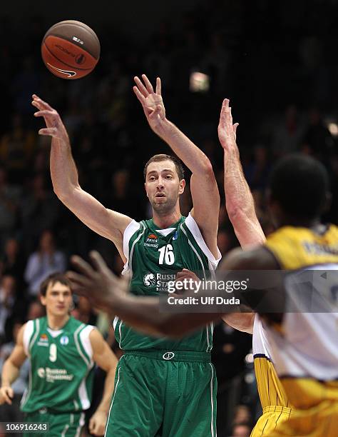 Hasan Rizvic, #16 of Unics Kazan in action during the Eurocup Basketball Date 1 game between Ewe Baskets Oldenburg and Unics at Ewe Arena on November...