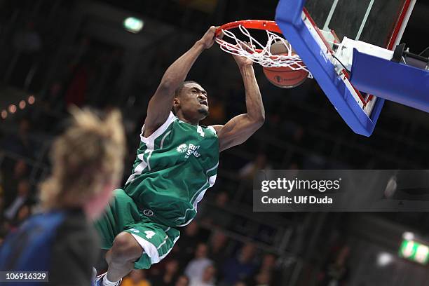 Terrell Lyday, #4 of Unics Kazan in action during the Eurocup Basketball Date 1 game between Ewe Baskets Oldenburg v Unics at Ewe Arena on November...