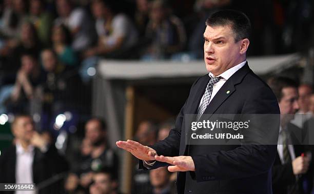 Evgeny Pashutin, head coach of Unics Kazan during the Eurocup Basketball Date 1 game between Ewe Baskets Oldenburg v Unics at Ewe Arena on November...