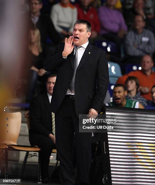 Evgeny Pashutin, Headcoach of Unics Kazan in action during the Eurocup Basketball Date 1 game between Ewe Baskets Oldenburg v Unics at Ewe Arena on...