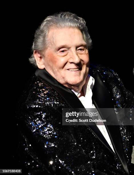 Rock and Roll Hall of Fame musician Jerry Lee Lewis performs onstage at Cerritos Center for the Performing Arts on November 17, 2018 in Cerritos,...
