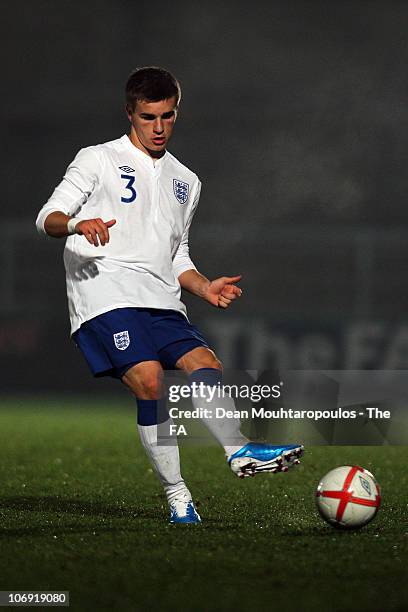 Luke Garbutt of England in action during the International friendly match between England U18 and Poland U18 at Adams Park on November 16, 2010 in...