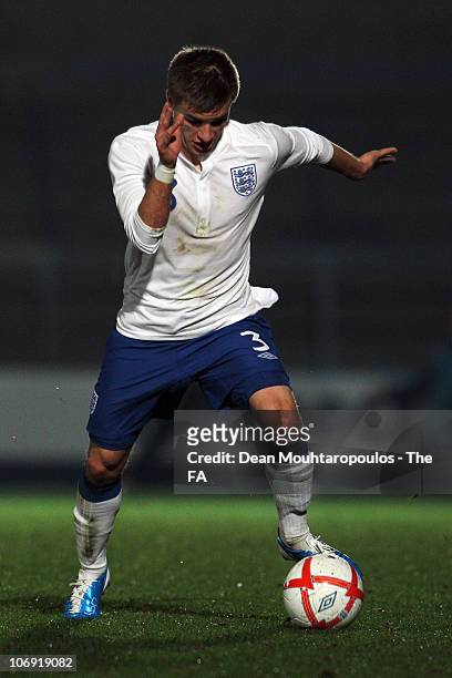 Luke Garbutt of England in action during the International friendly match between England U18 and Poland U18 at Adams Park on November 16, 2010 in...