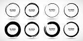 Hand drawn circle brush sketch set. Grunge doodle scribble round circles for message note mark design element. Brush circular smears. Banners, Insignias , Logos, Icons, Labels and Badges. Vector