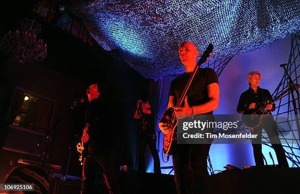 Matt McJunkins, Maynard James Keenan, Billy Howerdel, and James Iha of A Perfect Circle perform at The Fillmore on November 16, 2010 in San...