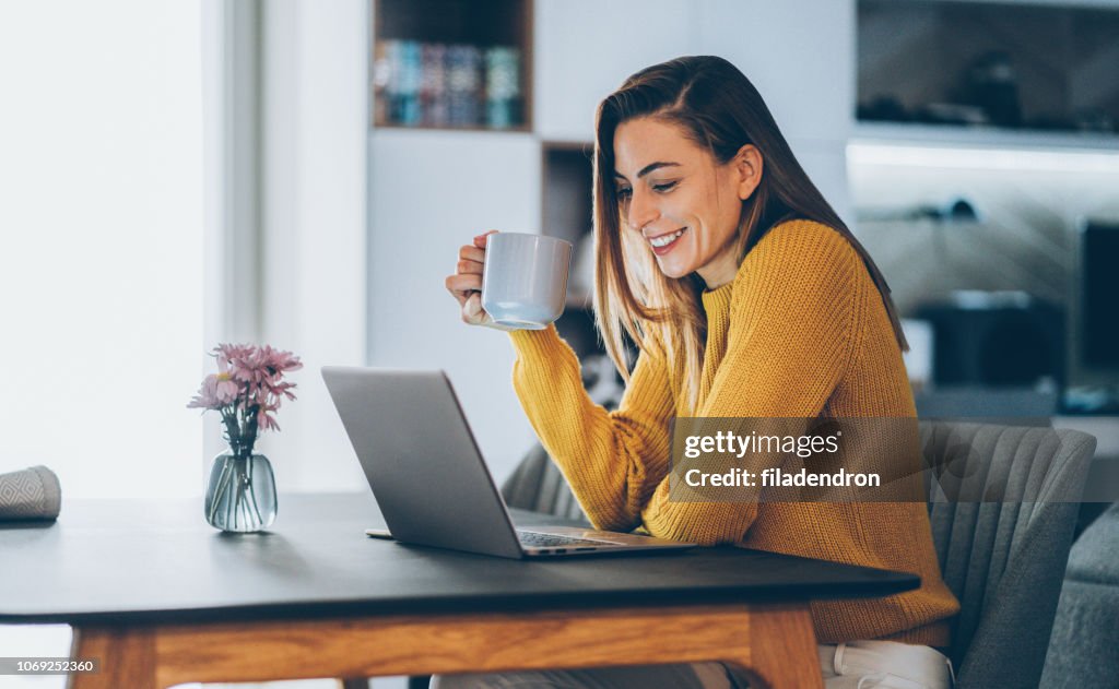 Young woman home office