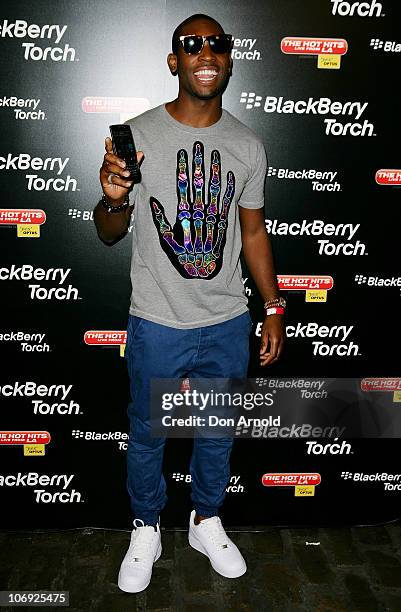 Musician Tinie Tempah arrives at the launch event for the new Blackberry Torch at the Argyle Hotel on November 17, 2010 in Sydney, Australia.