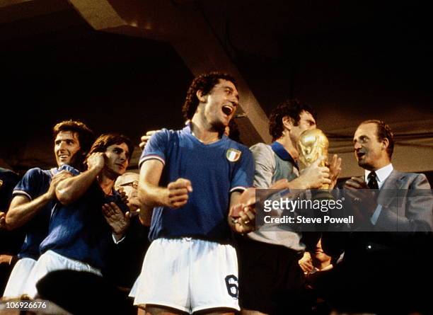 Claudio Gentile of Italy celebrates winning the 1982 FIFA World Cup Final against West Germany on 11th July 1982 at the Santiago Bernabeu Stadium in...