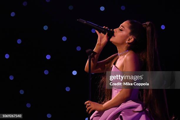 Ariana Grande preforms at Billboard Women In Music 2018 on December 6, 2018 in New York City.