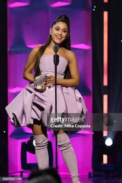 Ariana Grande speaks onstage at Billboard Women In Music 2018 on December 6, 2018 in New York City.